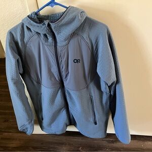 Men’s size S Outdoor Research Blue vigor hoodie w water and wind proofing